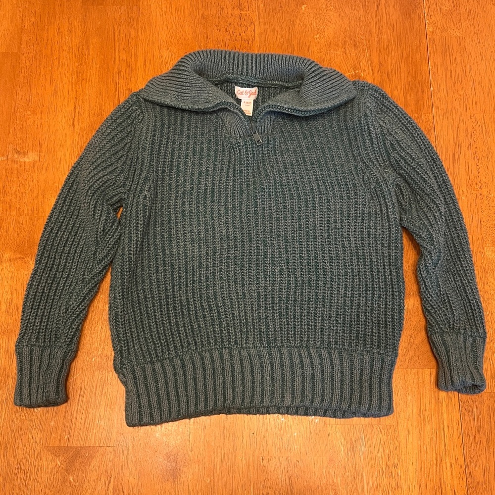 Boys Cat & Jack Quarter Zip Sweater Dark Green Size Small